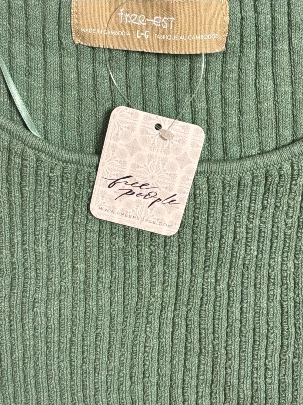 Free People FP Beach Size L Green Side-Tie Sleeveless Crewneck Sweater NWT